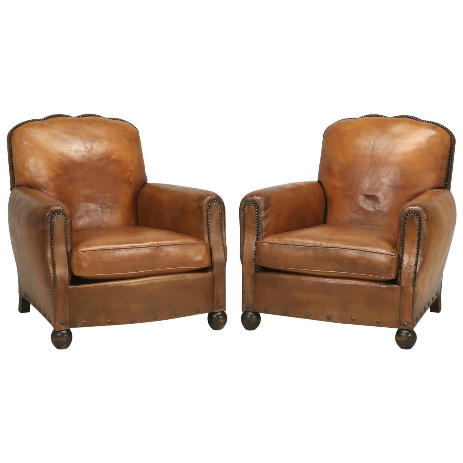French Art Deco Original Leather Club Chairs