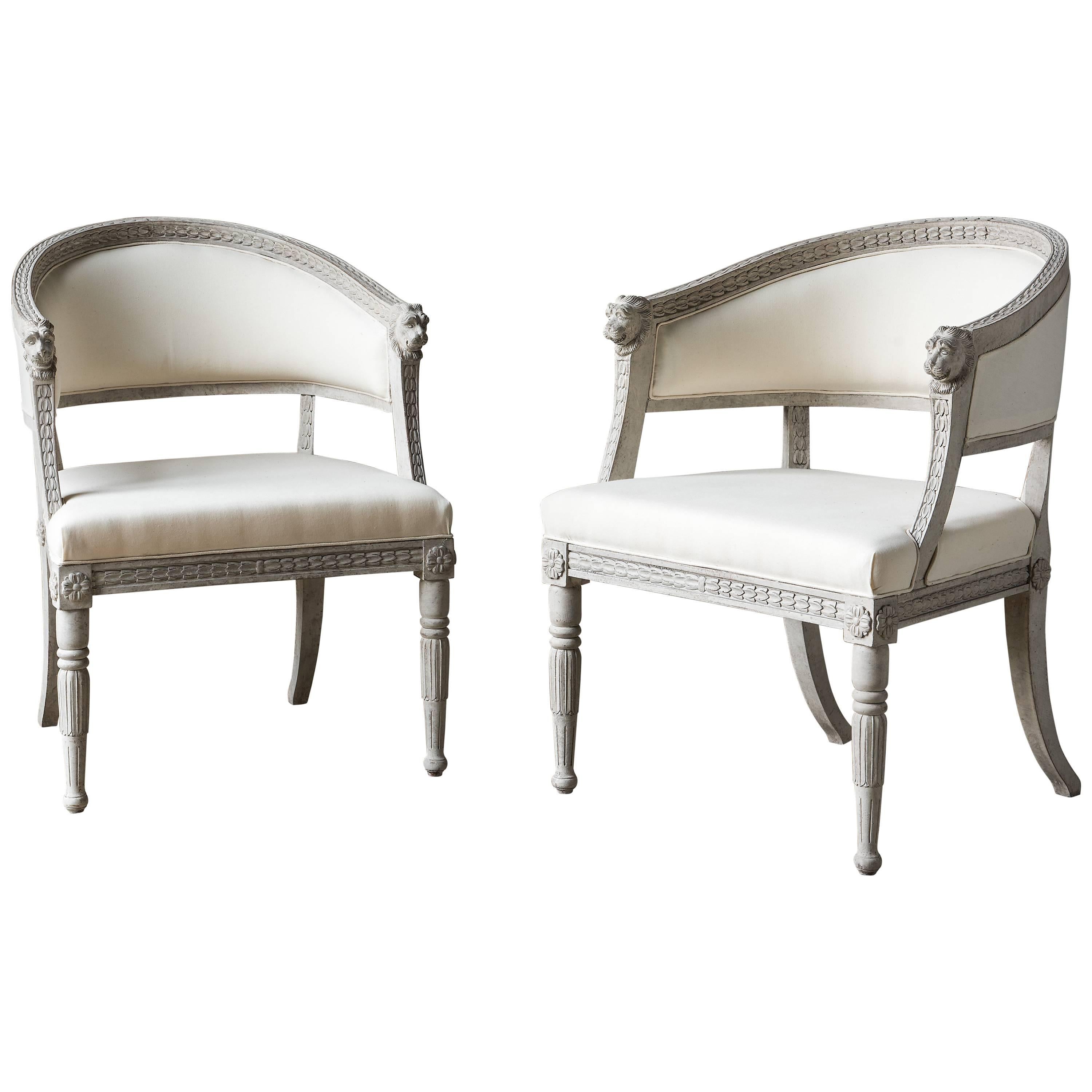 Pair of 21st Century Painted Armchairs Late Gustavian Style For Sale