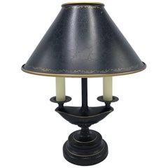 1970s Black and Gold Tole Lamp with Shade