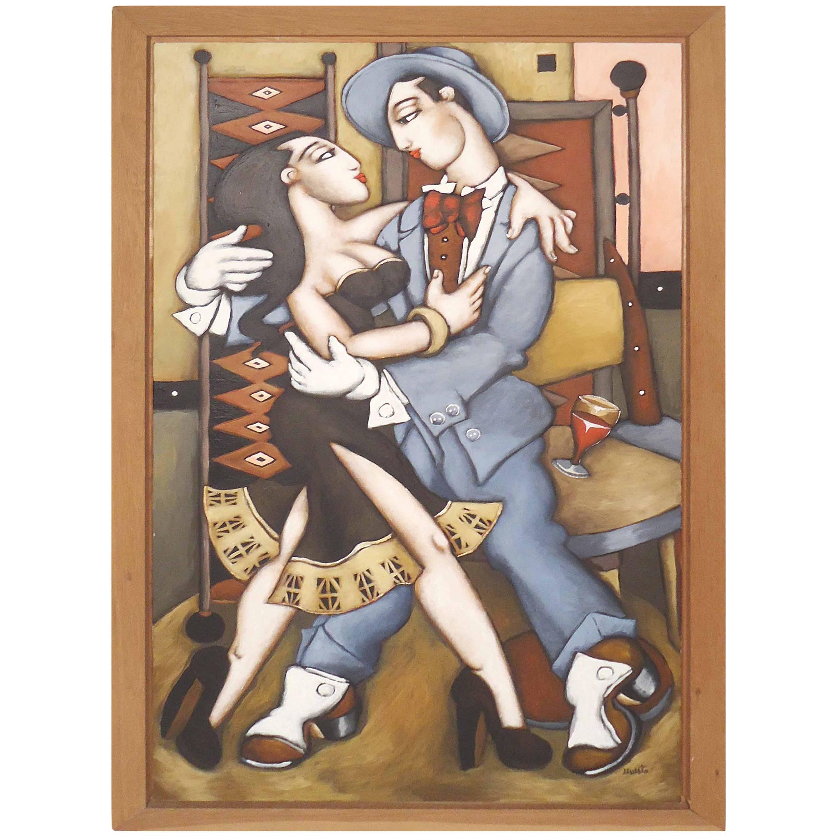 Large Signed Painting "Le Bal"