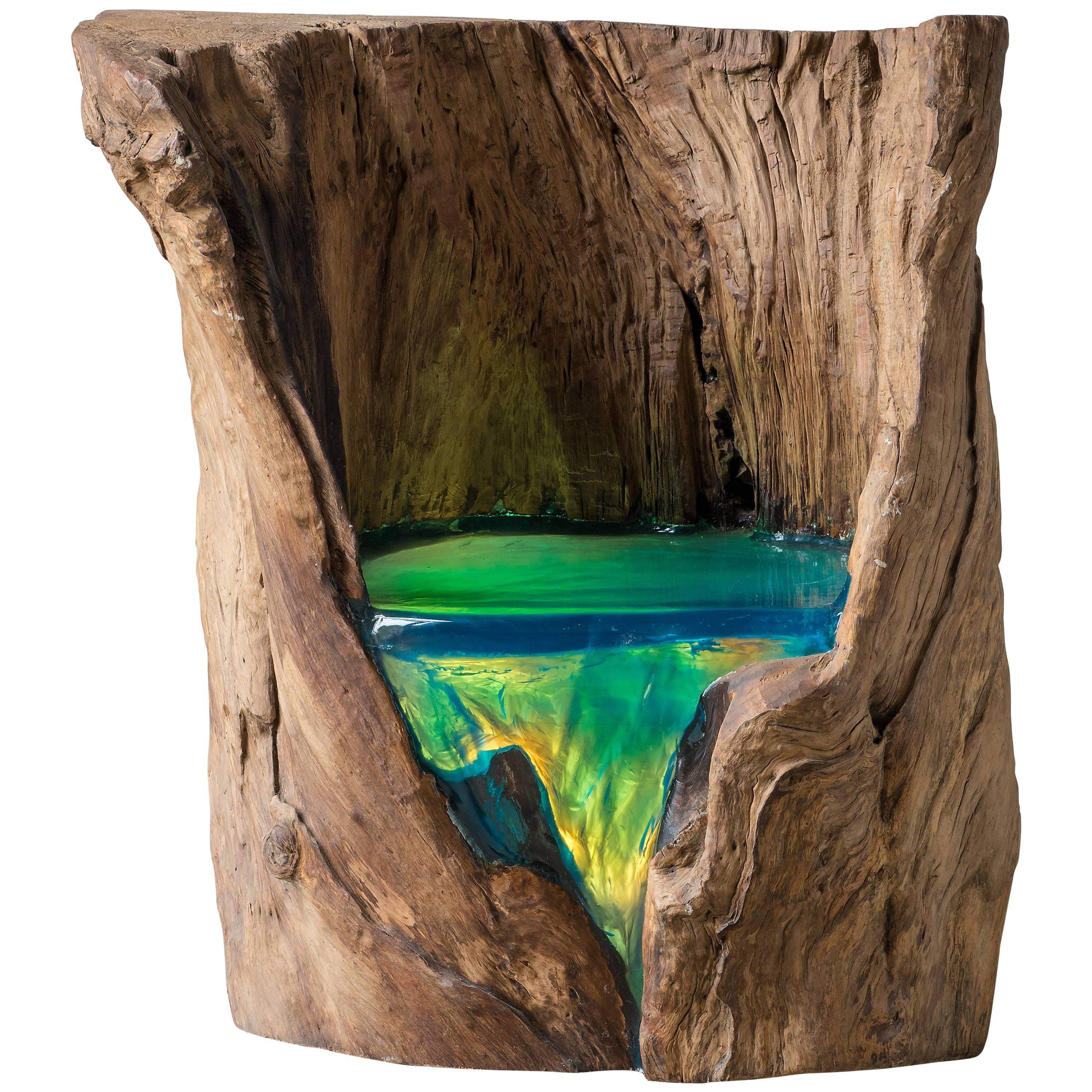 Organic Olive Tree Chair Made of Stump and Resin For Sale