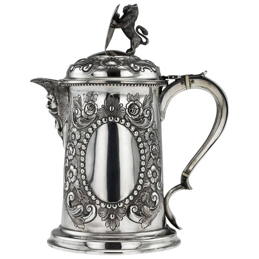 Antique Victorian Solid Silver Large Flagon, Charles Boyton II, circa 1896