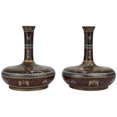 Pair of Large Antique Japanese Meiji Period Cloisonne Vases