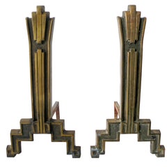 Machine Age Art Deco Skyscraper Geometric Andirons Fire Dogs