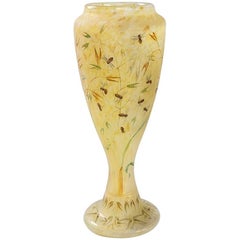 French Art Nouveau Enameled Glass Vase by Daum