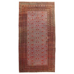 Antique Khotan Rug, Deco Handmade Oriental Rug, Grey, Blue, Brown and Coral Rug