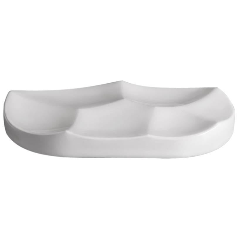 Carved Pill Bowl / Vessel in Contemporary 3D Printed Gloss White Porcelain For Sale