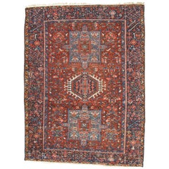 Vintage Persian Karaja Rug, Handmade Wool Oriental Rug, Rust, Ivory, Light Blue