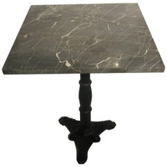 Mid Century Grey Marble Cafe Table with Cast Dolphin Iron Base