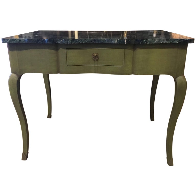 Vintage Green Painted Writing Table With Marble Top For Sale At