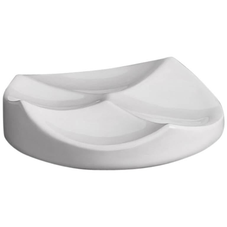Carved Circle Bowl / Vessel in Contemporary 3D Printed Gloss White Porcelain For Sale