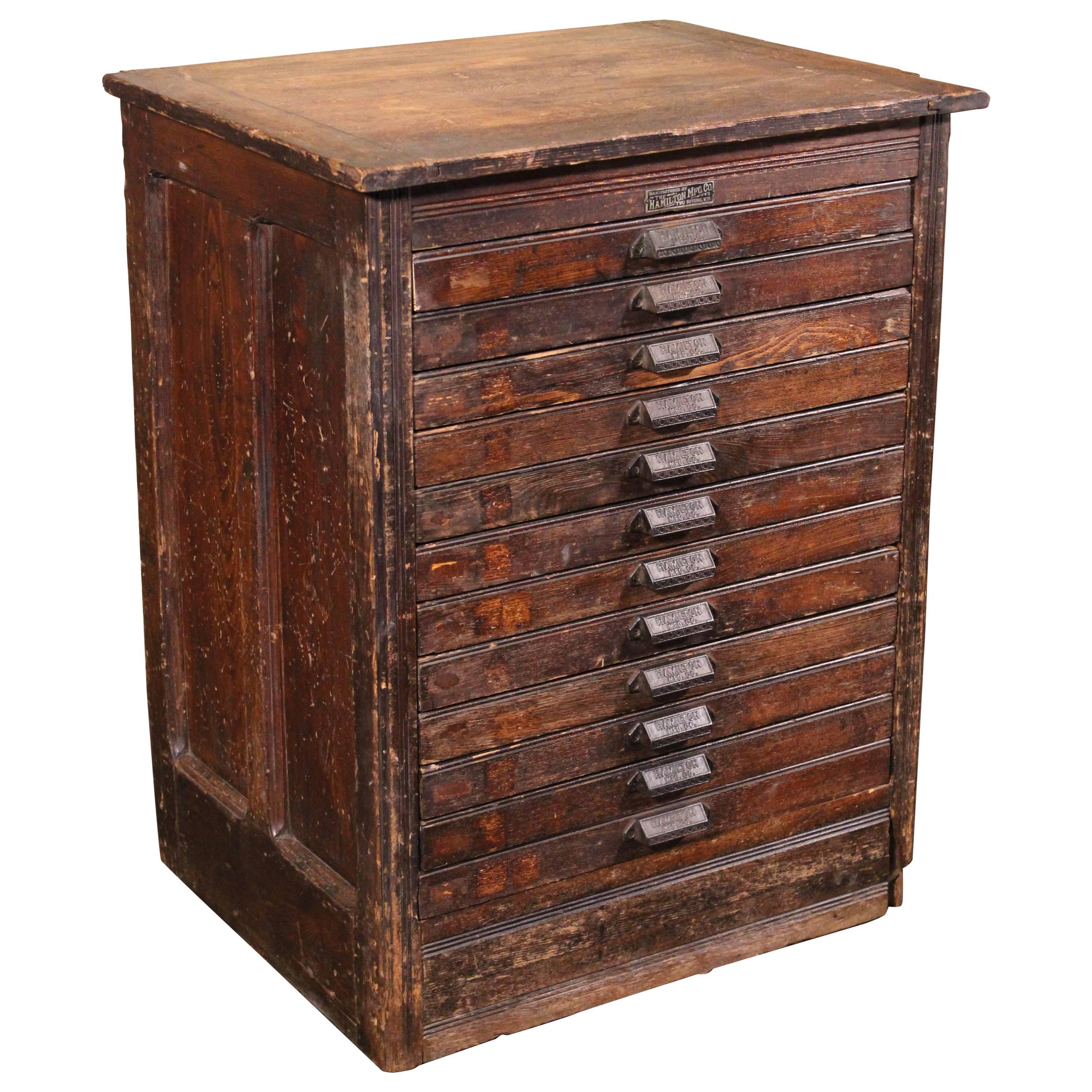 Vintage Wooden Flat File Storage Cabinet by Hamilton