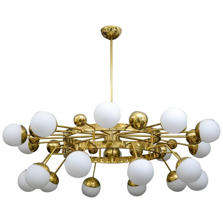 Huge Round Circle Italian Bronze Chandelier For Sale at 1stDibs