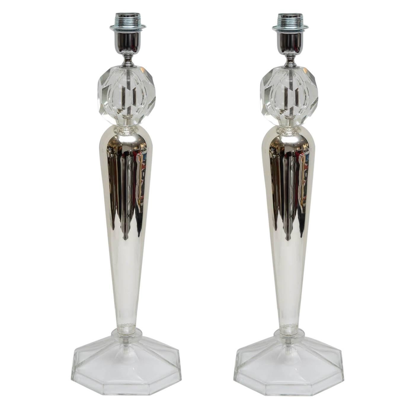 Pair of Italian Crystal and eglomized Glass Table Lamps For Sale