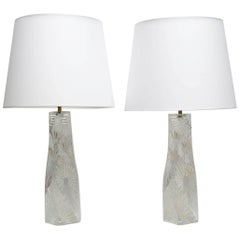 Large Pair of 1960s Crystal Lamps by Daum