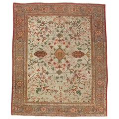 Antique Persian Sultanabad Carpet, Handmade Oriental Rug, Light Blue, Red, Green