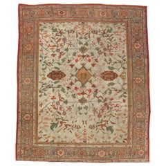 Antiker persischer Sultanabad-Teppich:: handgefertigter Orientteppich:: hellblau:: rot:: grün