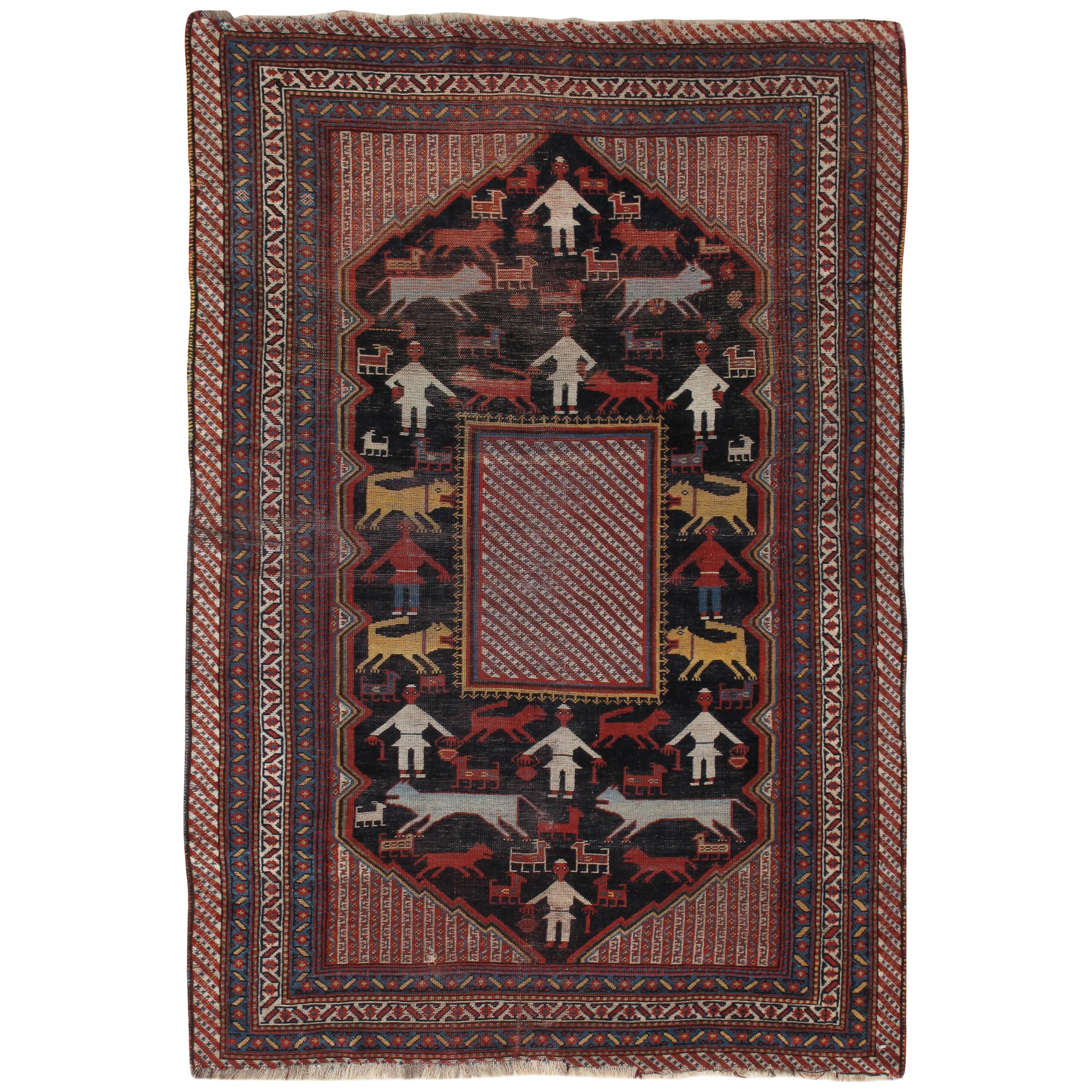 Antique Qashgai Rug, Handmade Persian Folk Art, circa 1850