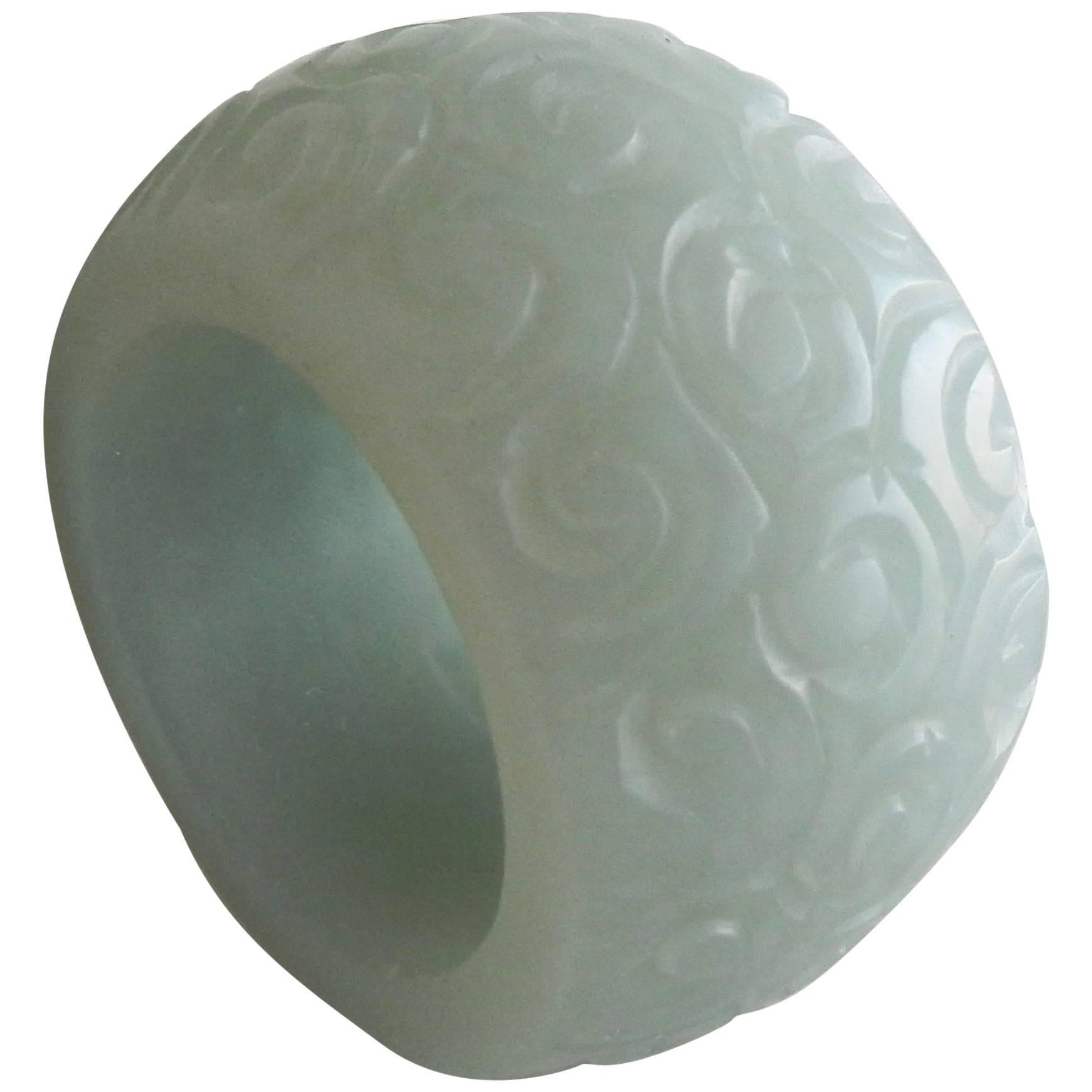 19th Century Chinese Carved Jade Archer's 'Thumb' Ring For Sale