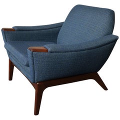 Danish Modern Rosewood and Tweed Lounge Chair ‘Blue/Green’
