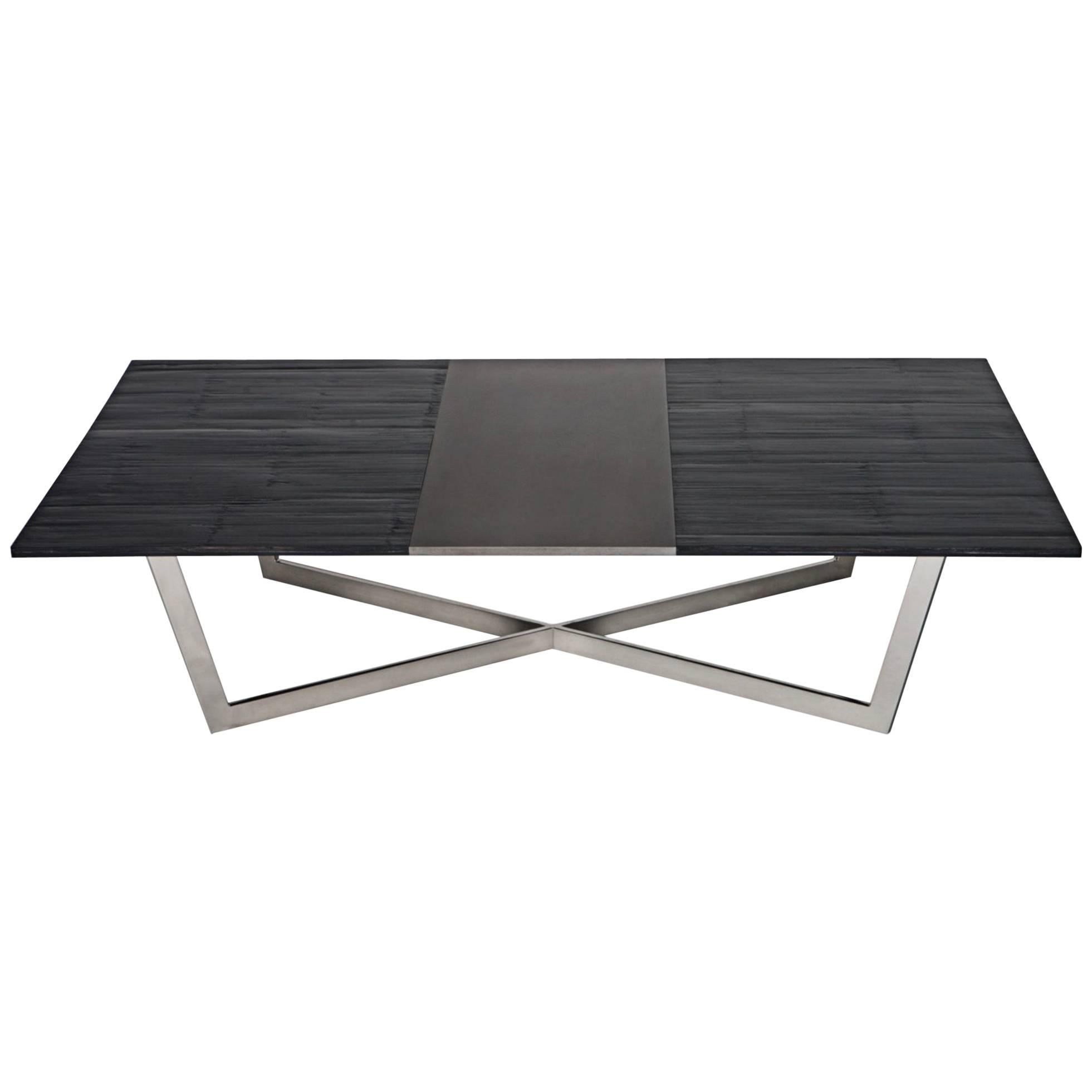 Madison Coffee Table, Polished Stainless Steel and Bamboo by Aguirre Design For Sale