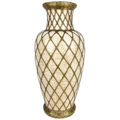 Large Japanese Pottery Vase with Craquelure Glaze and Basket Weave Overlay
