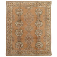 Tapis oriental ancien d'Oushak, tapis fait à la main, taupe, bleu glace et brun