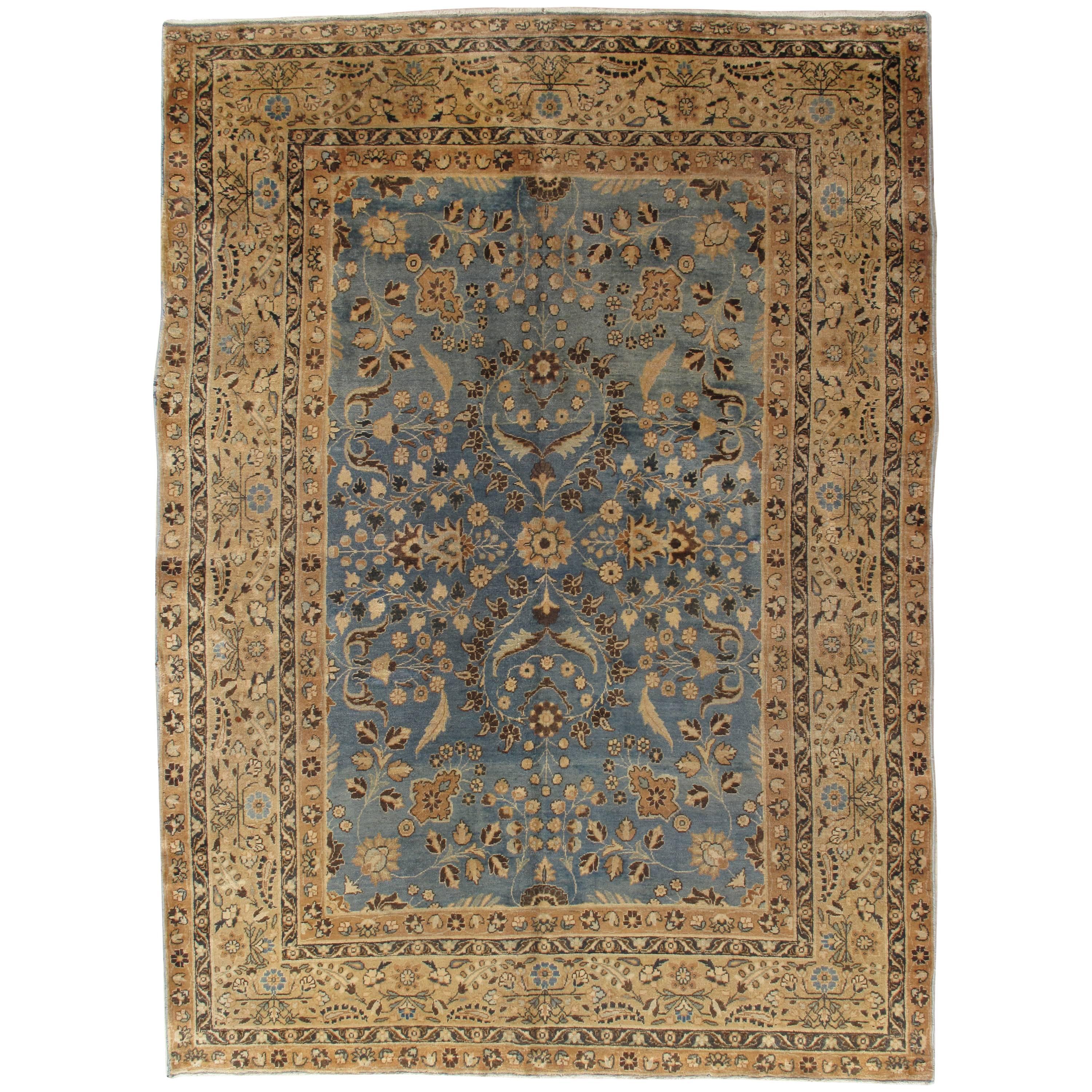 Tapis persan ancien du Khorassan, tapis tissé à la main du 20e siècle, bleu clair, beige en vente