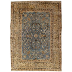 Antique Khorassan Carpet, 20th Century Persian Handwoven Rug, Light Blue, Beige
