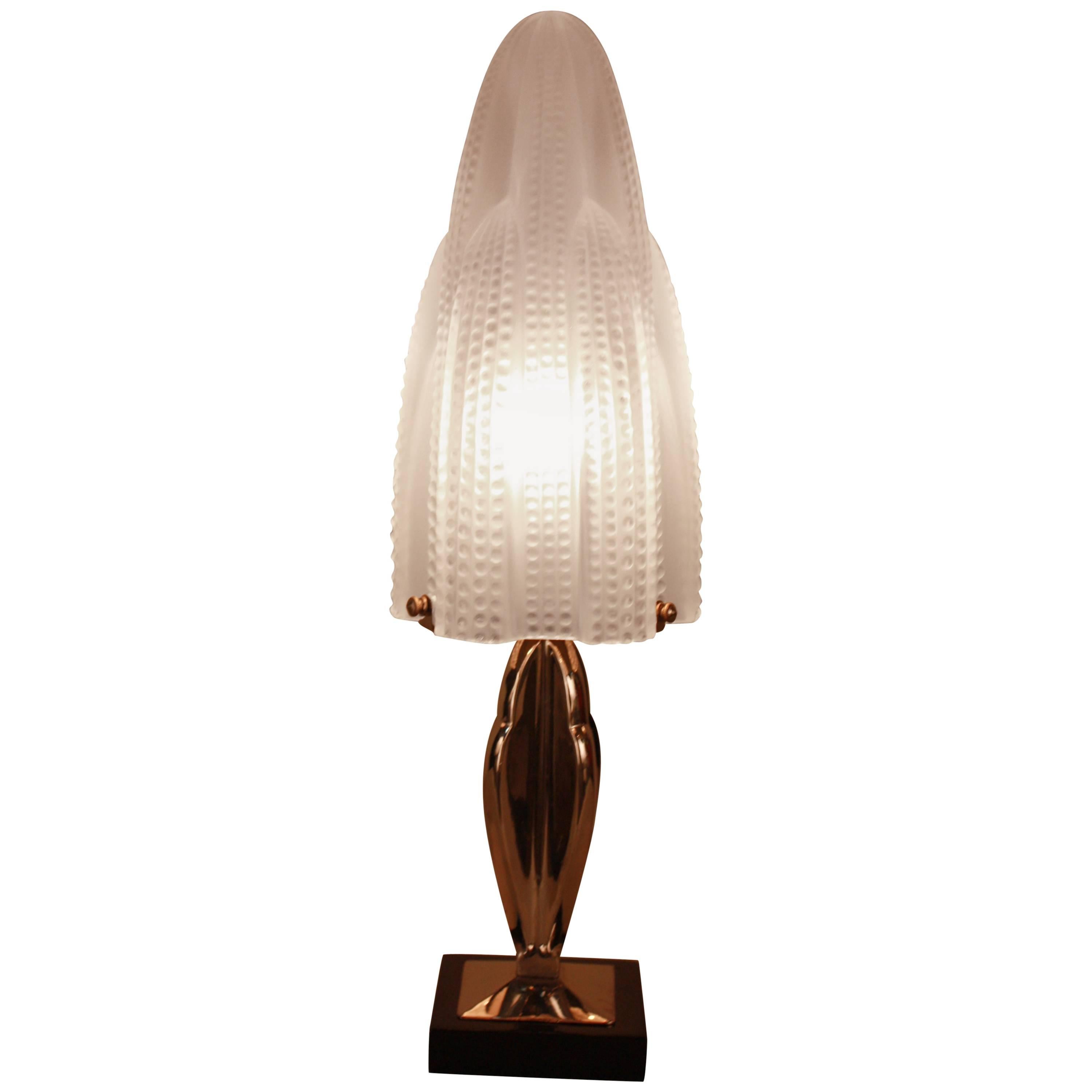 French, 1930s Art Deco Table Lamp Attributed to Sabino