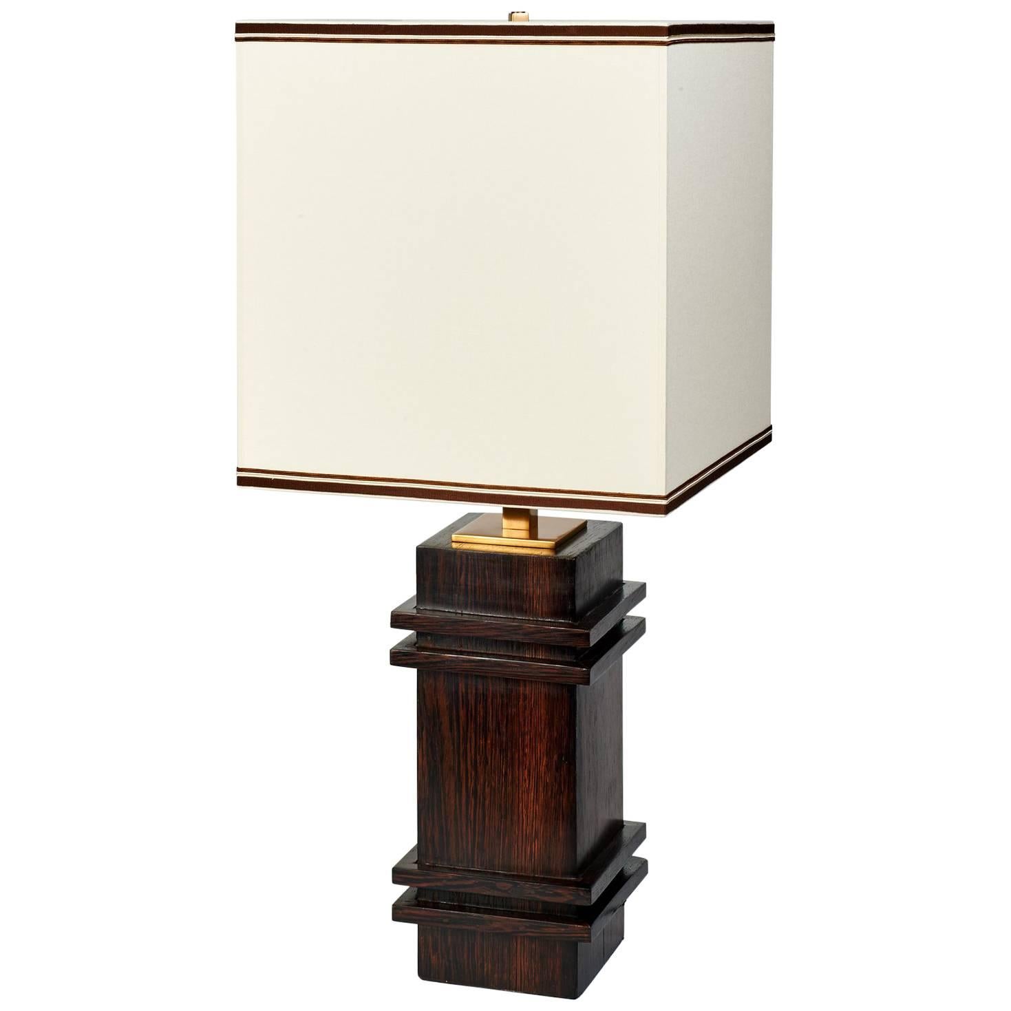 French Palmwood Table Lamp att. to Jacques Adnet, 1950s