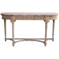 Large-Scaled French Louis XVI Style Stripped Lime-Wood Demilune Console