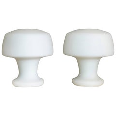 Pair of Frosted Glass Mushroom Laurel Lamps