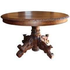 Antique French Carved Oak Hunt Table
