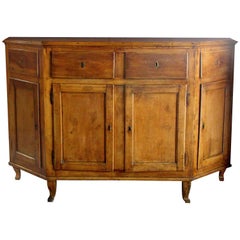 Antique Handsome Italian Neoclassical Solid Pearwood Sideboard with Canted Corners