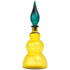 Salviati Murano Glass Amber Yellow and Emerald Green Decanter