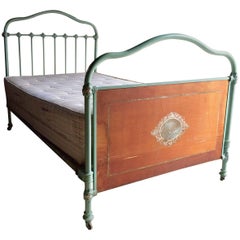 Stunning Antique Cast Iron Bed Single on Casters 19th Century Victorian Mattress