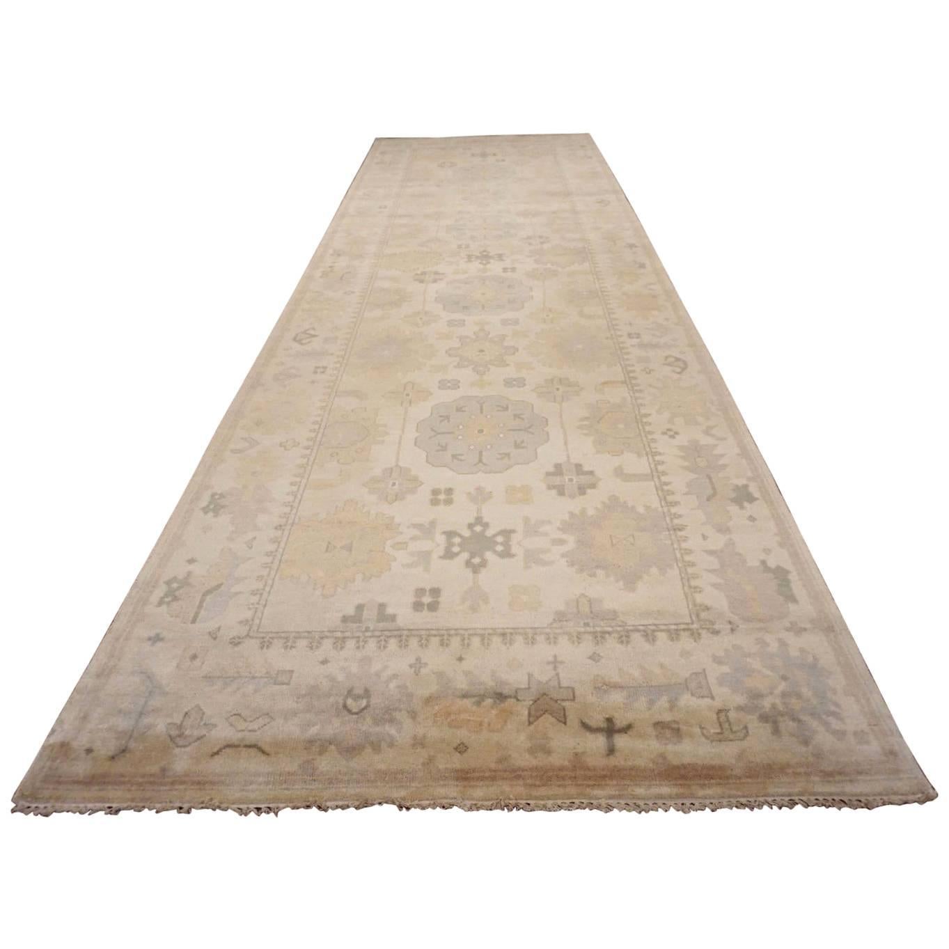 Beige Oushak Gallery Runner For Sale