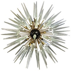 Large, Custom Italian Murano / Venetian Clear Glass Sputnik Spike Chandelier
