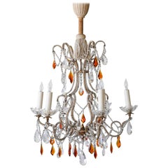 Antique Chandelier with Amber Crystals