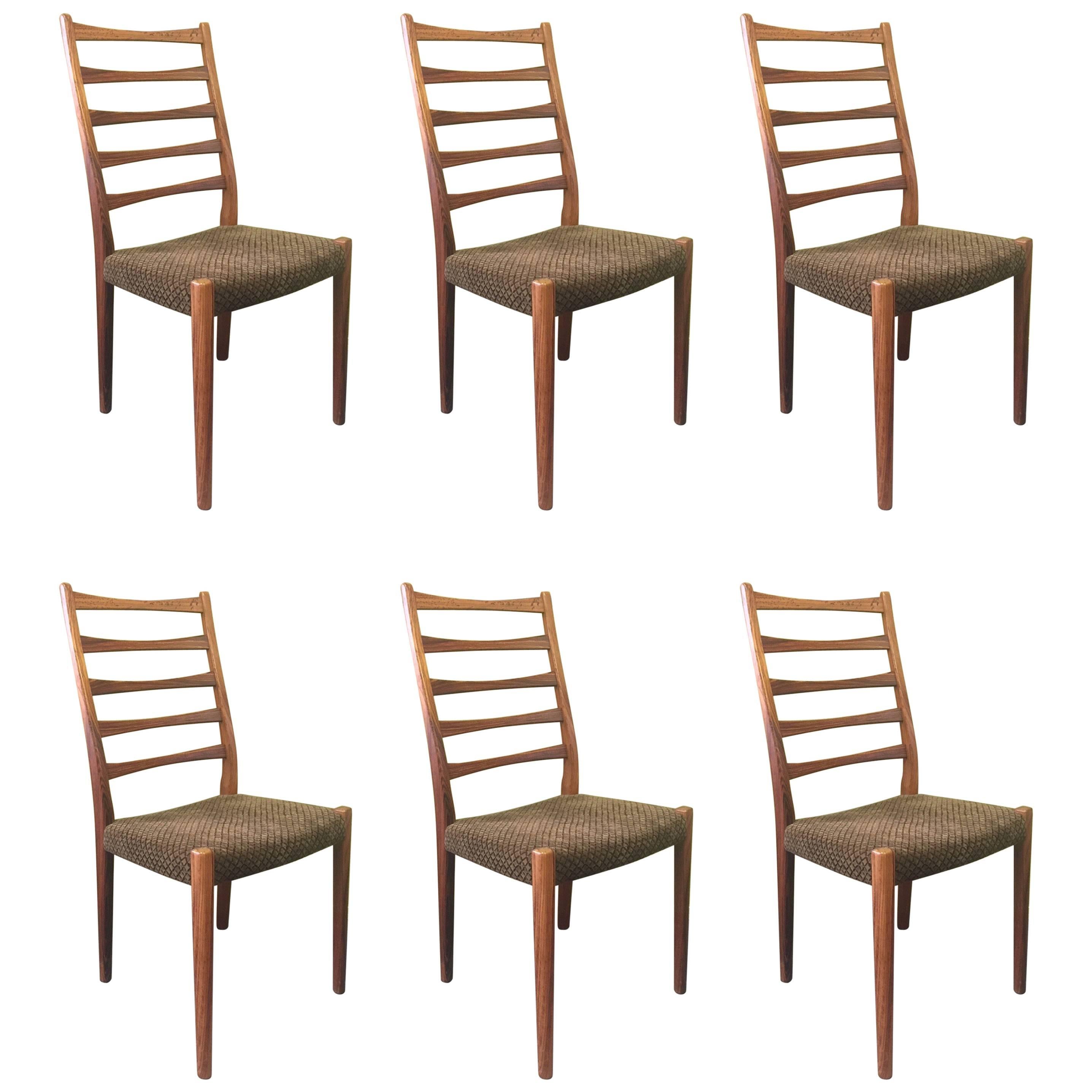 Set of Six High Ladder Back Rosewood Dining Chairs by Svegards Markaryd 