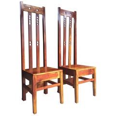 Pair of Charles Rennie Mackintosh Style Hardwood Hall Chairs Dining Lounge