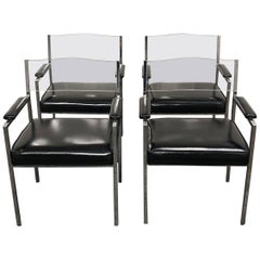 Milo Baughman Set of Four Lucite Back Chairs