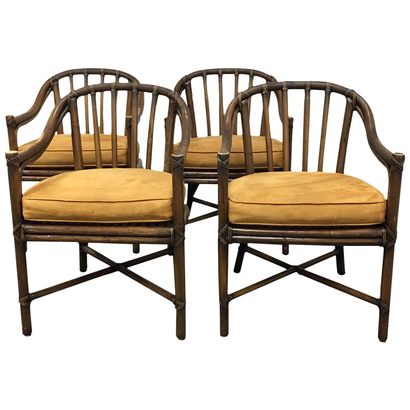 Set of Four McGuire Bamboo Barrel Chairs