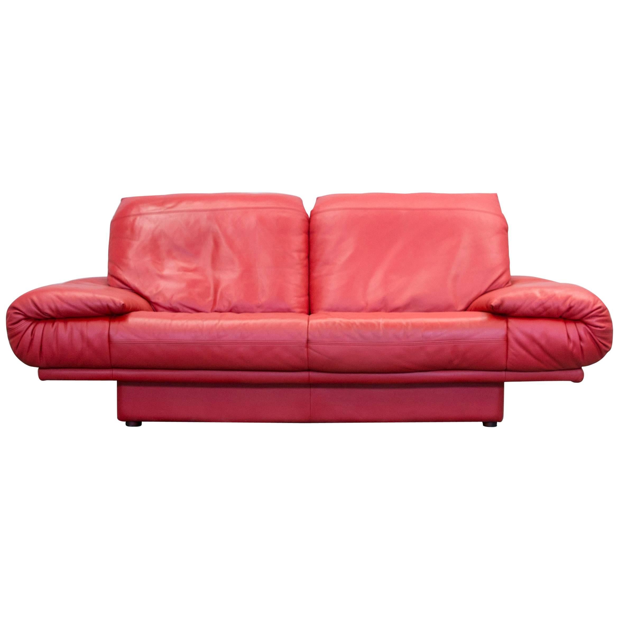 Rolf Benz Designer Leather Sofa Two-Seat Couch, Red Leather, Modern
