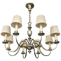 Elegant Large Empire Style Classical Silver Chandelier Eight-Light Pendant, 1920