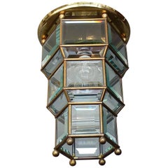 Great Adolf Loos Lobmeyr Style Light Beveled Glass Patinated Brass Vienna, 1910