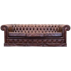 Original Chesterfield Leather Sofa Two-Seat Couch Brown Vintage Retro