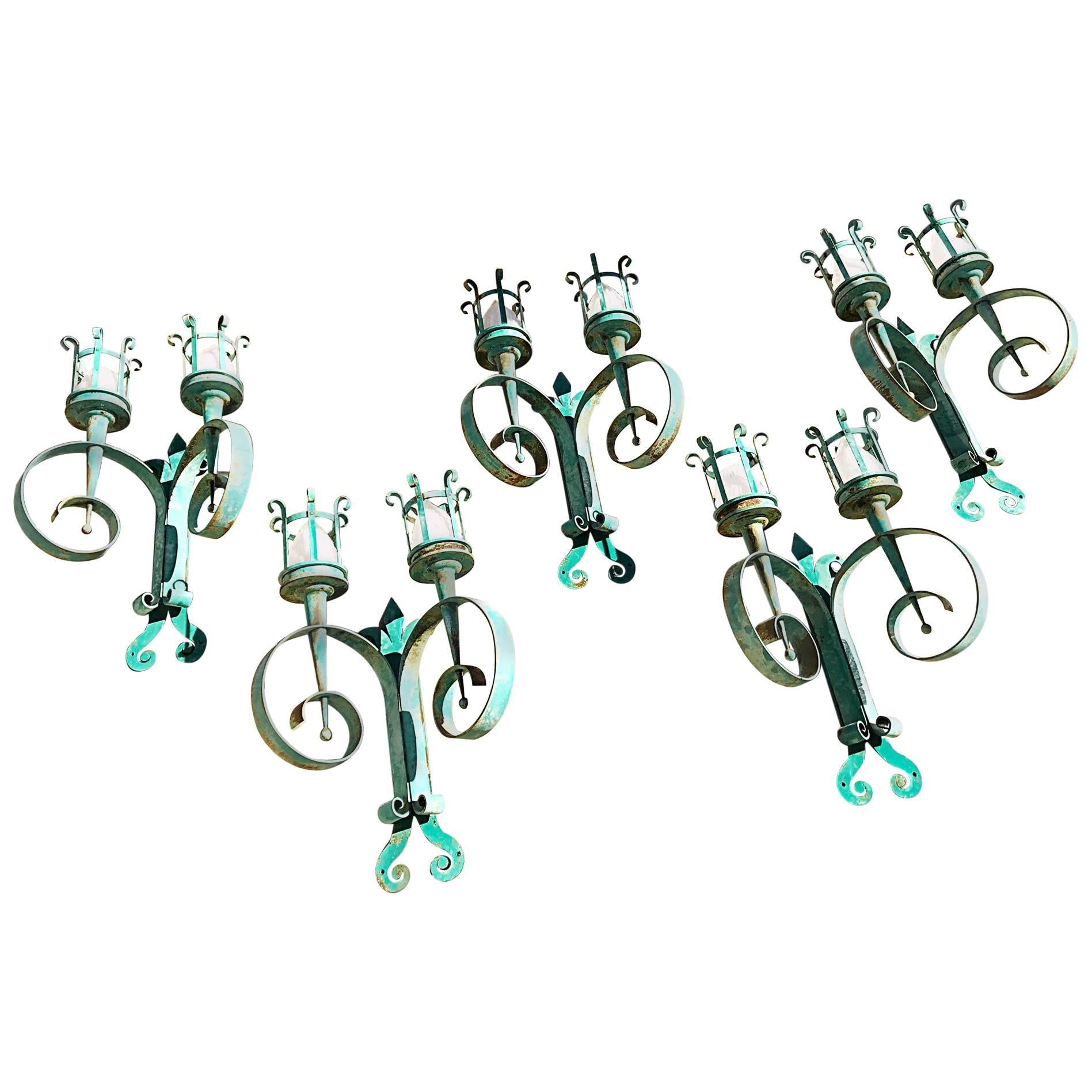 French Sconces Gilbert Poillerat 5 pcs 120 cm  For Sale