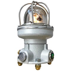 Nos Italian Cast Aluminium Explosion Proof Table Lamp Chrome Cage & Edison Bulb